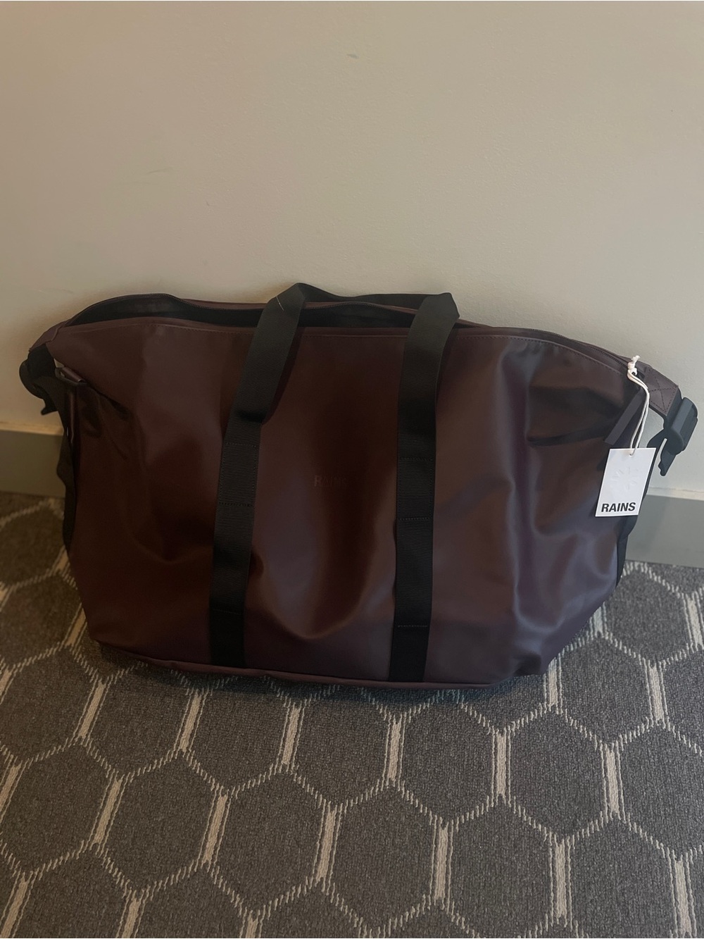 RAINS Dark Cherry Waterproof Weekend Bag